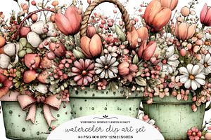 Whimsical Spring Flowes Busket Clipa, an Illustration by GatewayDesign