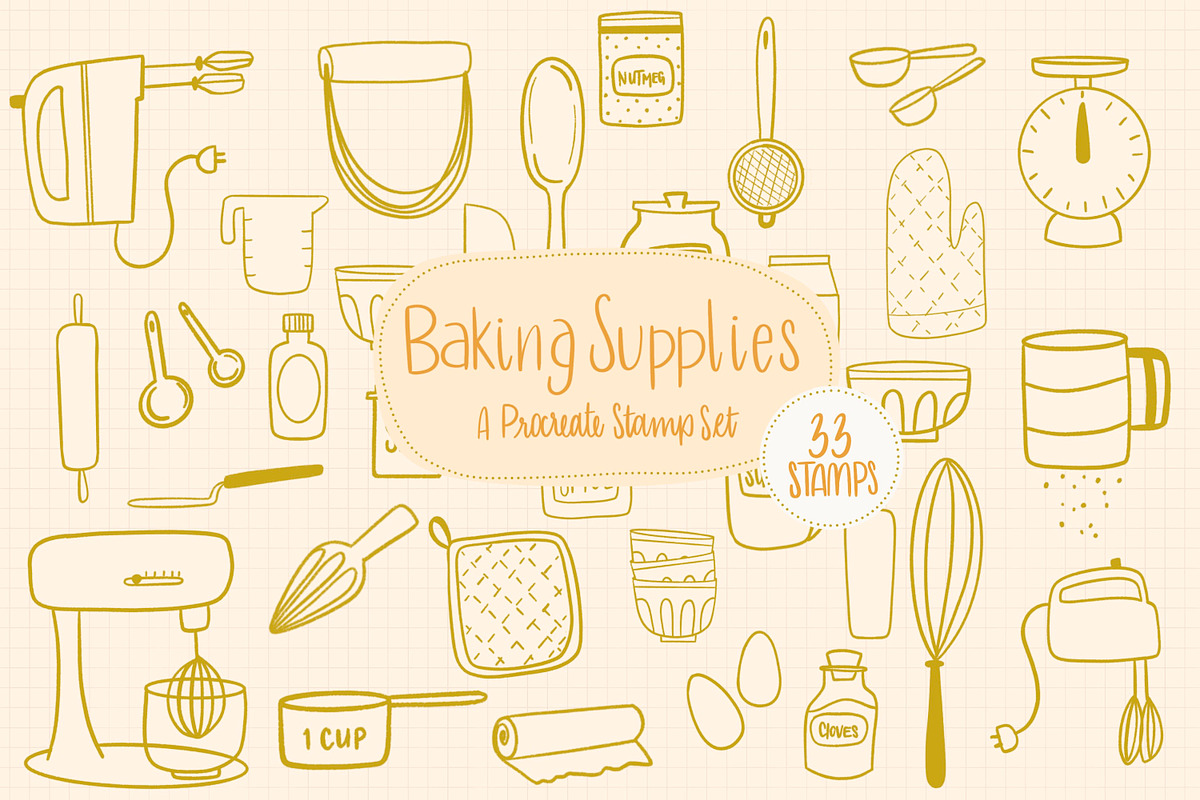 Baking Supplies Procreate Stamp Set, a Brushes & More by Sometimes Crafter Studio (Photo 1 of 6)