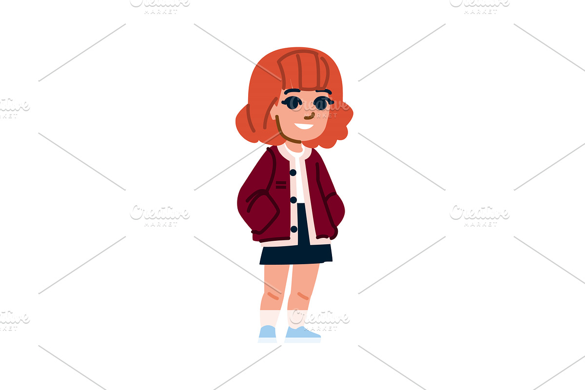 Smiling schoolgirl with hands in, a Person Illustration by pikepicture