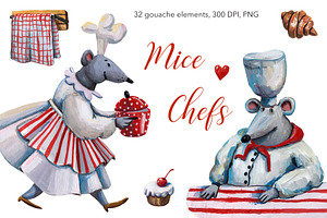 Mice Chefs - Gouache Clipart Set