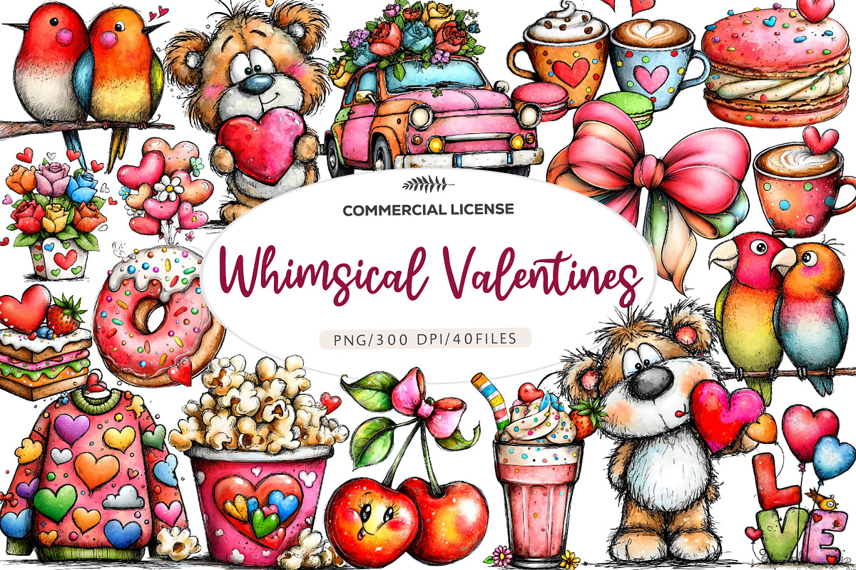 Whimsical valentines clip art, an Illustration by CreationArt (Photo 1 of 6)
