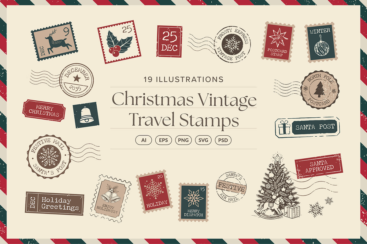 Christmas Vintage Travel Stamps, an Object Illustration by DesignerCandies (Photo 1 of 5)