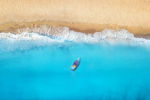 Seashore and boat from top view featuring view, aerial, and beach, a Transportation Photo by Landscape and travel