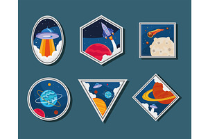 Six Space Retro Stickers