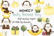 Baby boy monkey Watercolor clipart, an Animal Illustration by Vavavan Artwork (Thumbnail 1 of 4)