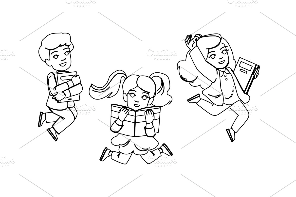 young excited kids reading vector, a Person Illustration by pikepicture