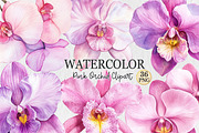 Watercolor Pink Orchid Clipart, a Seasonal Illustration by Rose Art (Thumbnail 1 of 6)