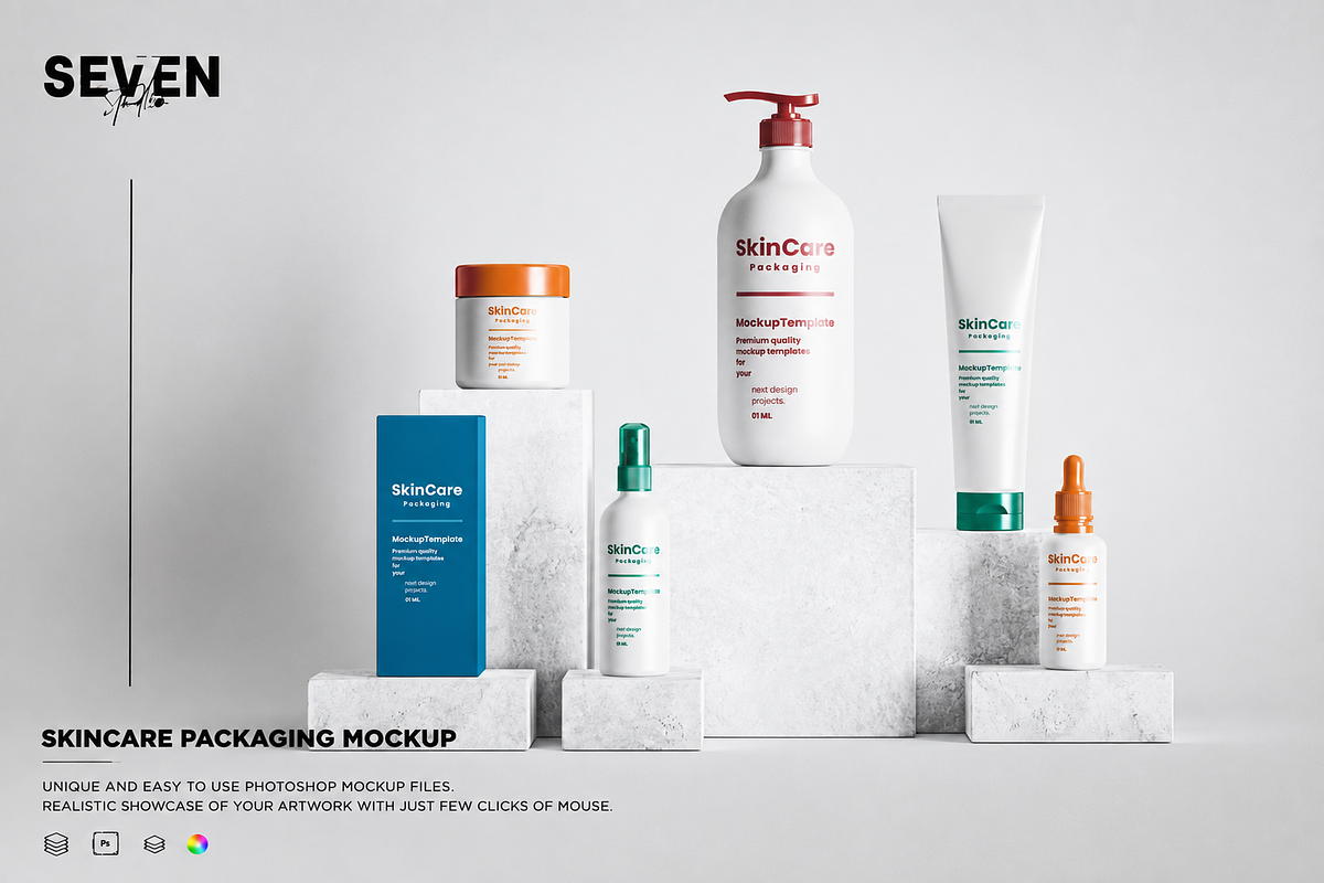 Skin Care Packaging Set Mockup, an Advertising Mockup by Se٧enStudio (Photo 1 of 2)