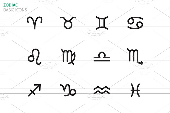 Zodiac Icons On White