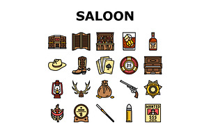 saloon western wild west icons set, an Object Illustration by pikepicture