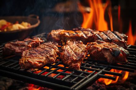 BBQ marinated meat on the grill, a Food & Drink Photo by AlyaAnd
