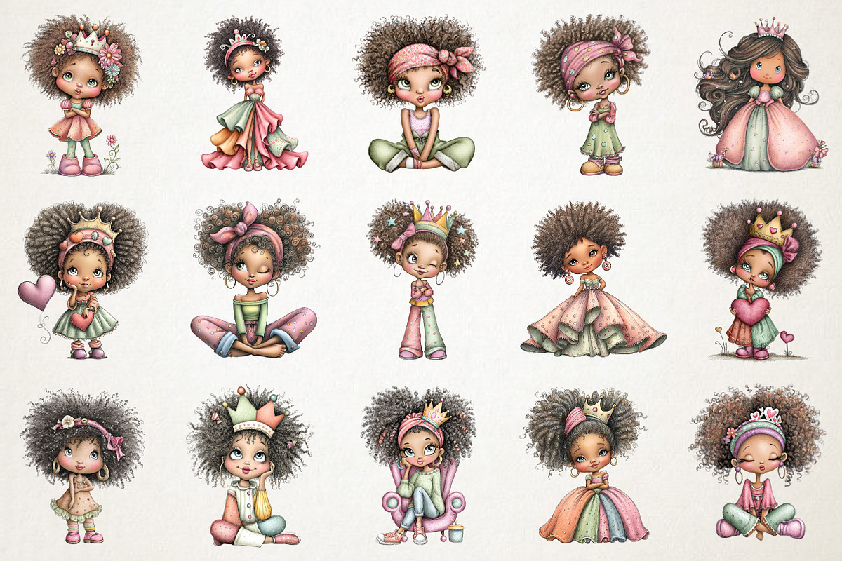 Melanin Queen Clipart Bundle, a Person Illustration by RobertsArt (Photo 5 of 5)
