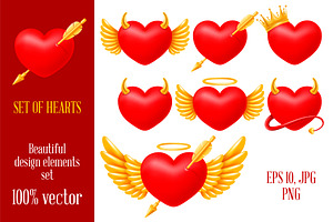 Set Of Vector Red Hearts, an Illustration by Vector beauty