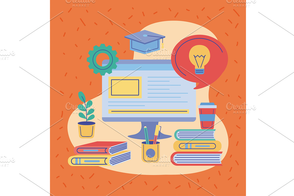 desktop with education online, an Education Illustration by studiogstock