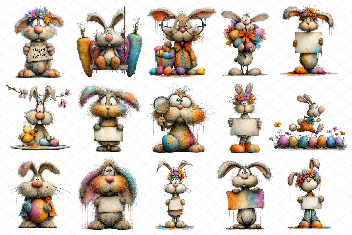 Whimsical Bunny Easter Clipart, an Illustration by cherrydesign (Photo 3 of 4)