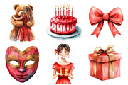 Red Birthday Watercolor Clipart, an Illustration by SinaCreation (Thumbnail 3 of 5)