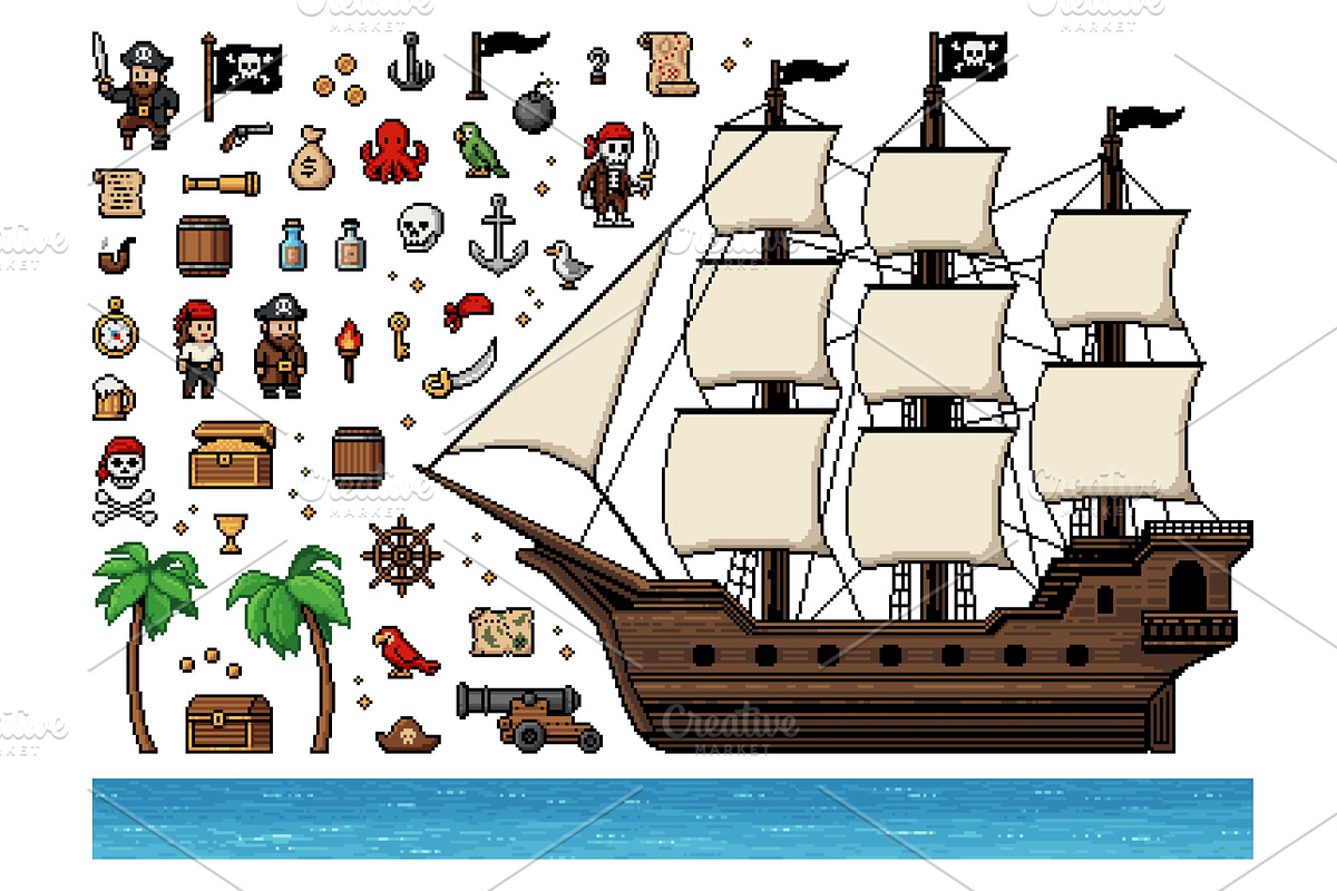 8 bit pixel art arcade game pirate, a Person Illustration by Buch&Bee