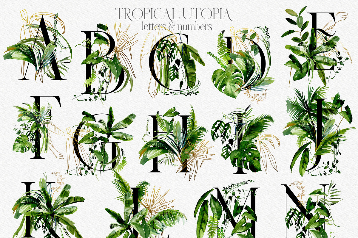 Tropical Greenery Watercolor Clipart, an Illustration by whiteheartdesign (Photo 10 of 22)