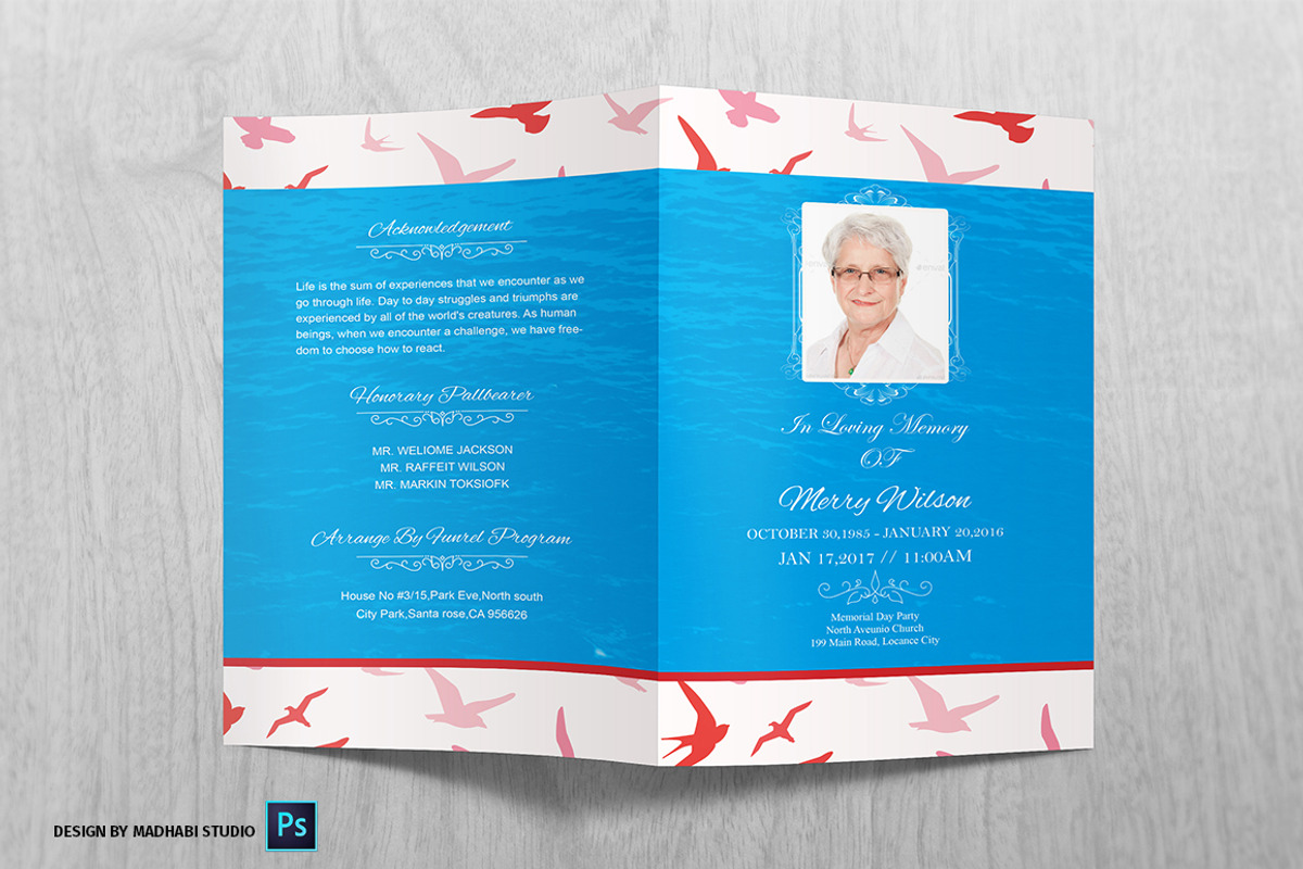 Funeral Program Template Bird, a Brochure Template by Madhabi Studio