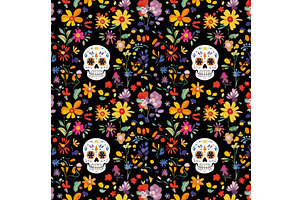 Colorful Day of the Dead skull, an Illustration by AlexArt