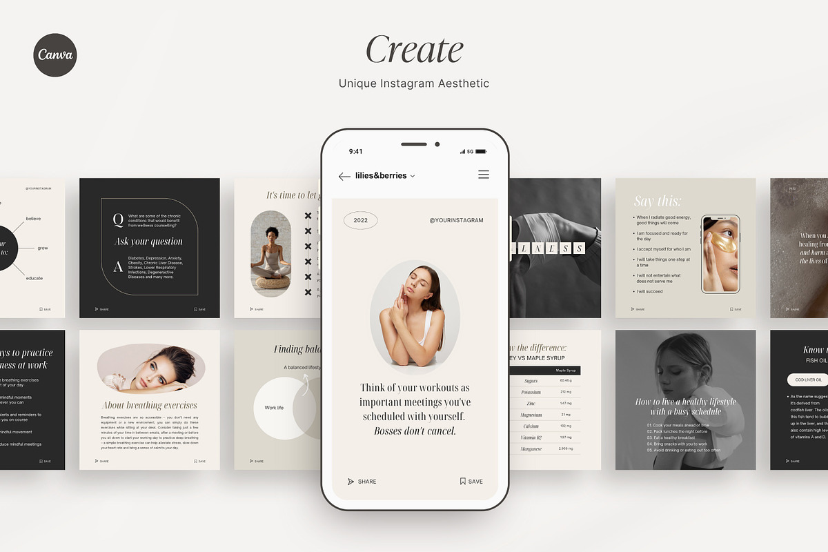 Health & Wellness Instagram Template, a Social Media Template by LiliesandBerries (Photo 11 of 21)