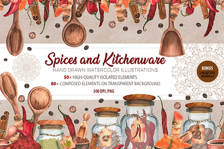 Spices and Kitchenware clipart, a Food Illustration by ElenaValeto
