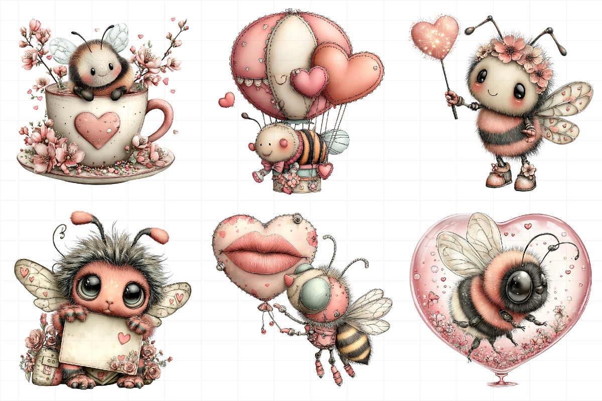 Quirky Funny Valentine Bee Clipart, an Illustration by Daily.Designs (Photo 4 of 5)