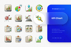 KPI Chart Colored Icons, an Outline Icon by cidcud_graphic