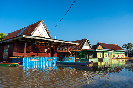 Traditional Bugis floating houses on Lake Tempe, Sulawesi, Indon, an Architecture Photo by GoodGoods