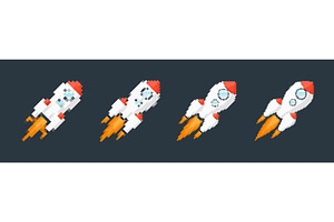 Pixel art rocket with fiery trails, an Illustration by 32pixels
