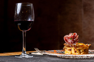 Spanish Potato and Egg Dish Served with Red Wine, a Food & Drink Photo by etorres69