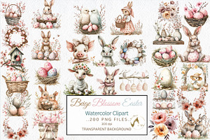 Watercolor Easter Clipart PNG Bundle