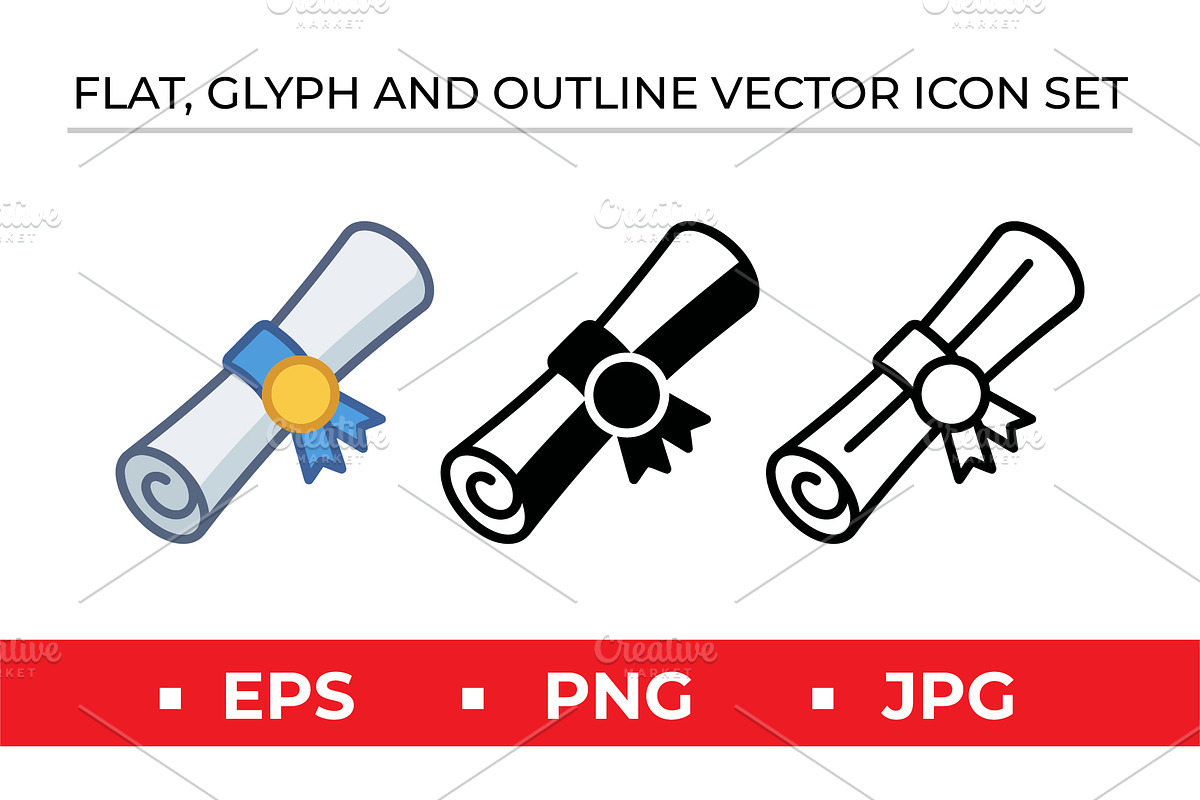 Diploma Certificate Icons Vector Set, an Outline Icon by Artonix (Photo 1 of 2)