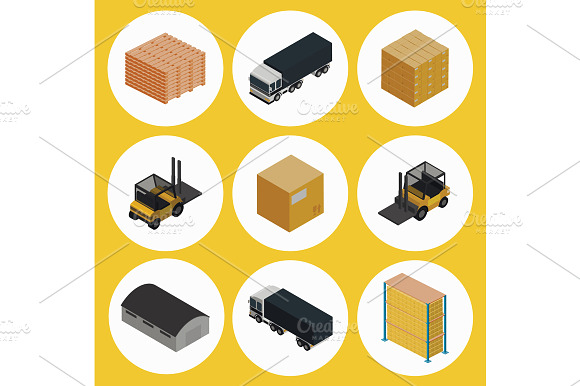 Warehouse Icon Set. Isometric Vector