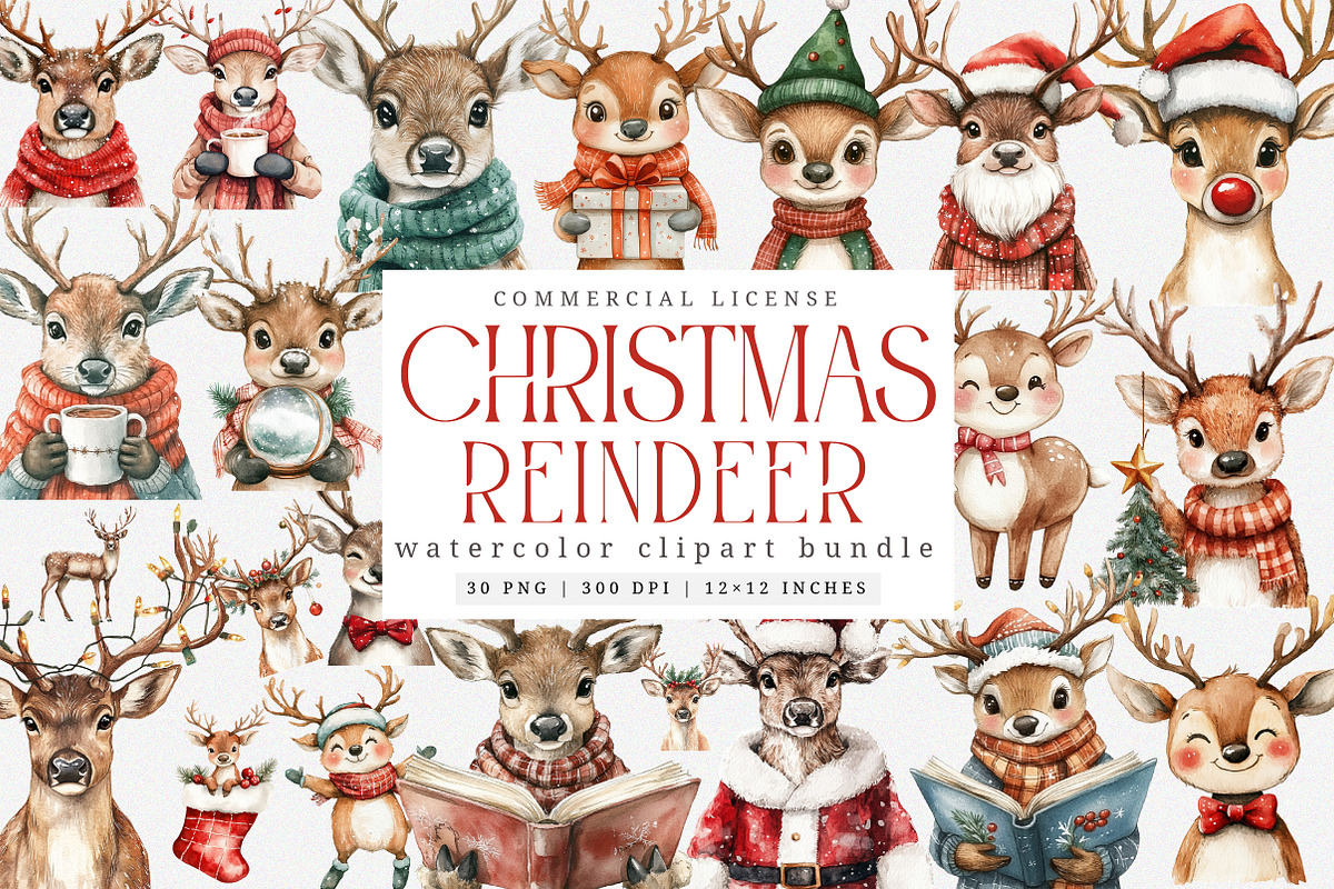 Quirky Christmas Reindeer Clipart, an Illustration by SinaCreation (Photo 1 of 7)