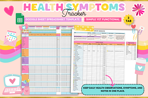 Health Symptoms Tracker Google Sheet, a Stationery Template by bellaROSEworkshop