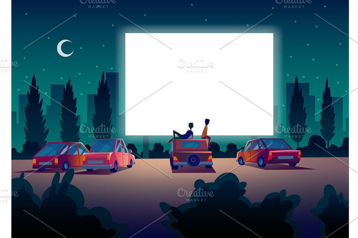 Car street cinema. Drive-in, an Illustration by Things for designers