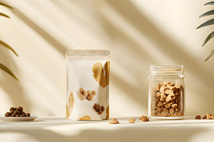 Natural pet treats in pouch and glass jar, a Food & Drink Photo by Photostock