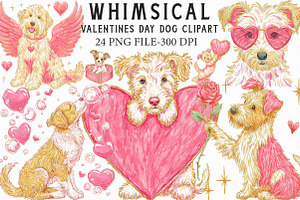 Whimsical Valentines Day Dog Clipart, an Illustration by Libby Wishes