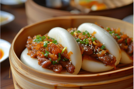 Succulent Bao bun pork. Generate Ai, a Food & Drink Photo by Ylivdesign