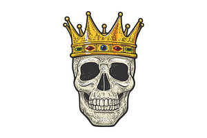 Skull In Crown Color Sketch Vector