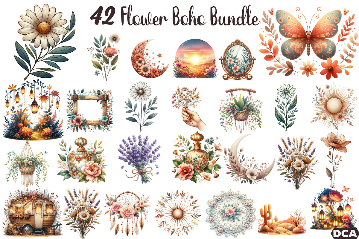 Set Flower Boho Art Design Bundle, an Illustration by DreamCafeArt (Photo 1 of 4)