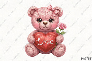 Crochet Yarn Valentine Teddy Bear, an Illustration by CraftArtStudio
