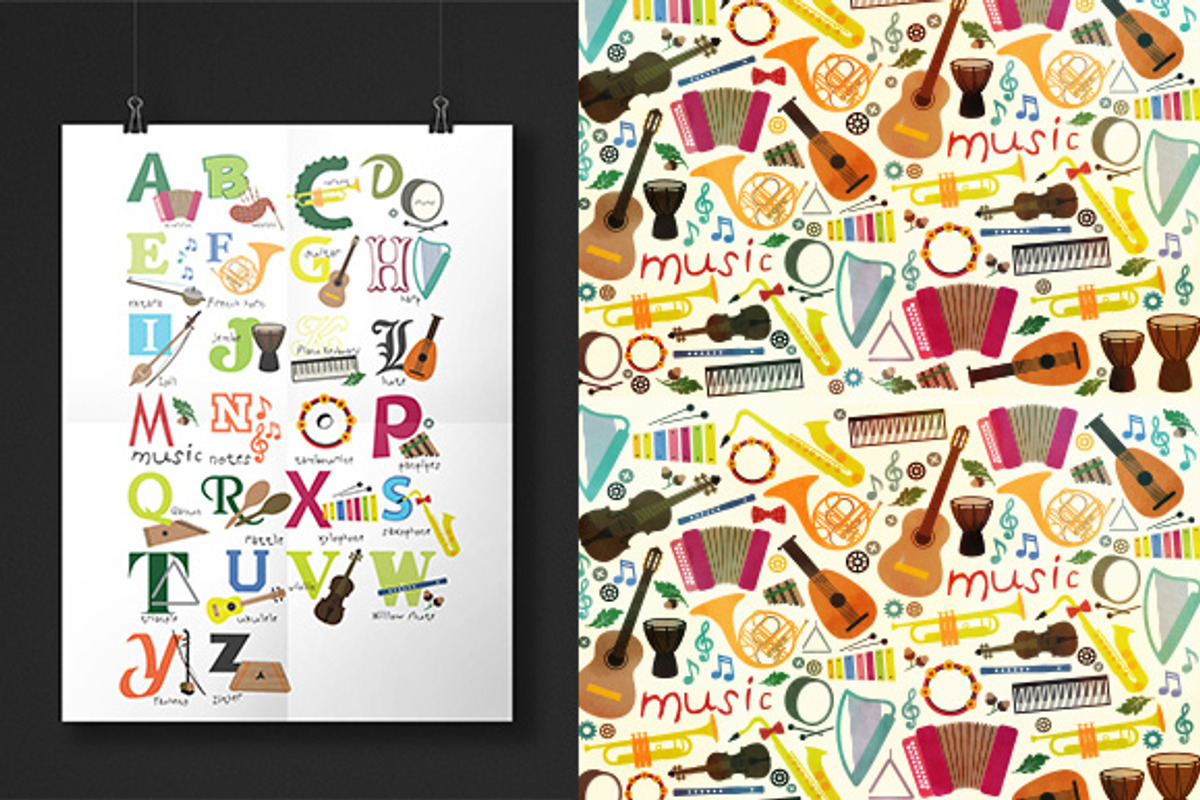 Music Alphabet & music pattern, an Illustration by Moloko88