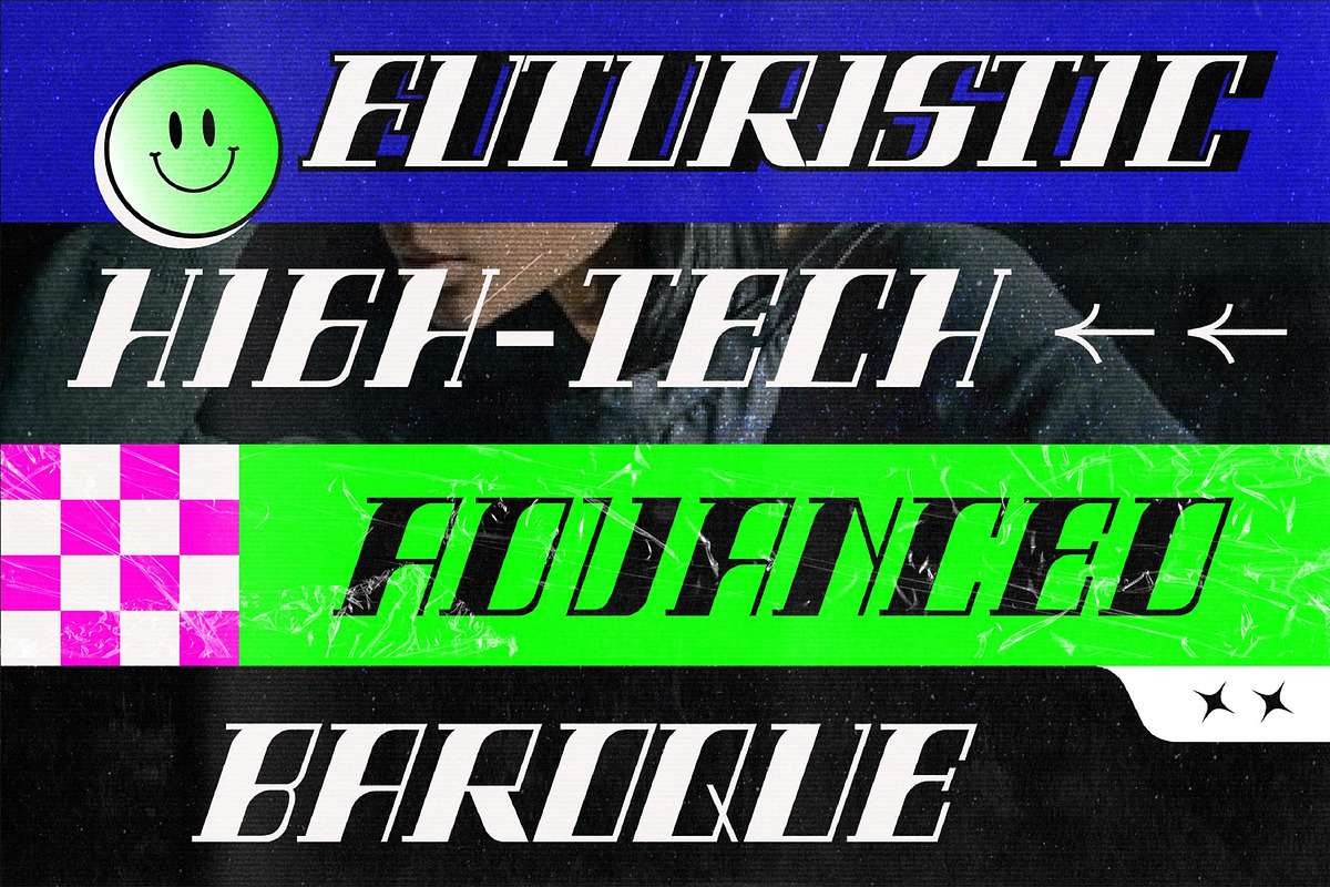 Seristic Y2K Display Typeface, a Font by graphicook (Photo 2 of 16)