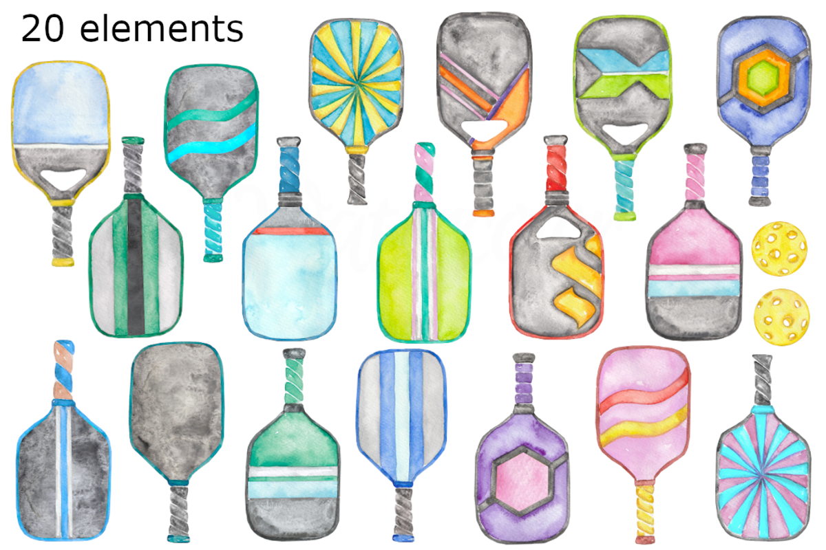 Pickleball watercolor clipart, a Background Graphic by GoodFairyClipArt (Photo 2 of 2)