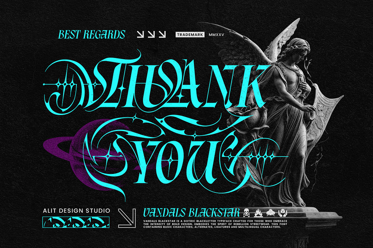 Vandals Blackstar Typeface, a Blackletter Font by alit design (Photo 20 of 20)