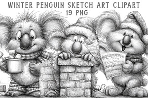 Funny Winter Penguin Sketch Art Clip, an Illustration by Libby Wishes