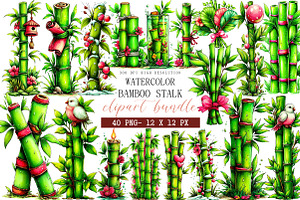 Watercolor Bamboo Stalk Clipart, an Illustration by DreamArtGraphic