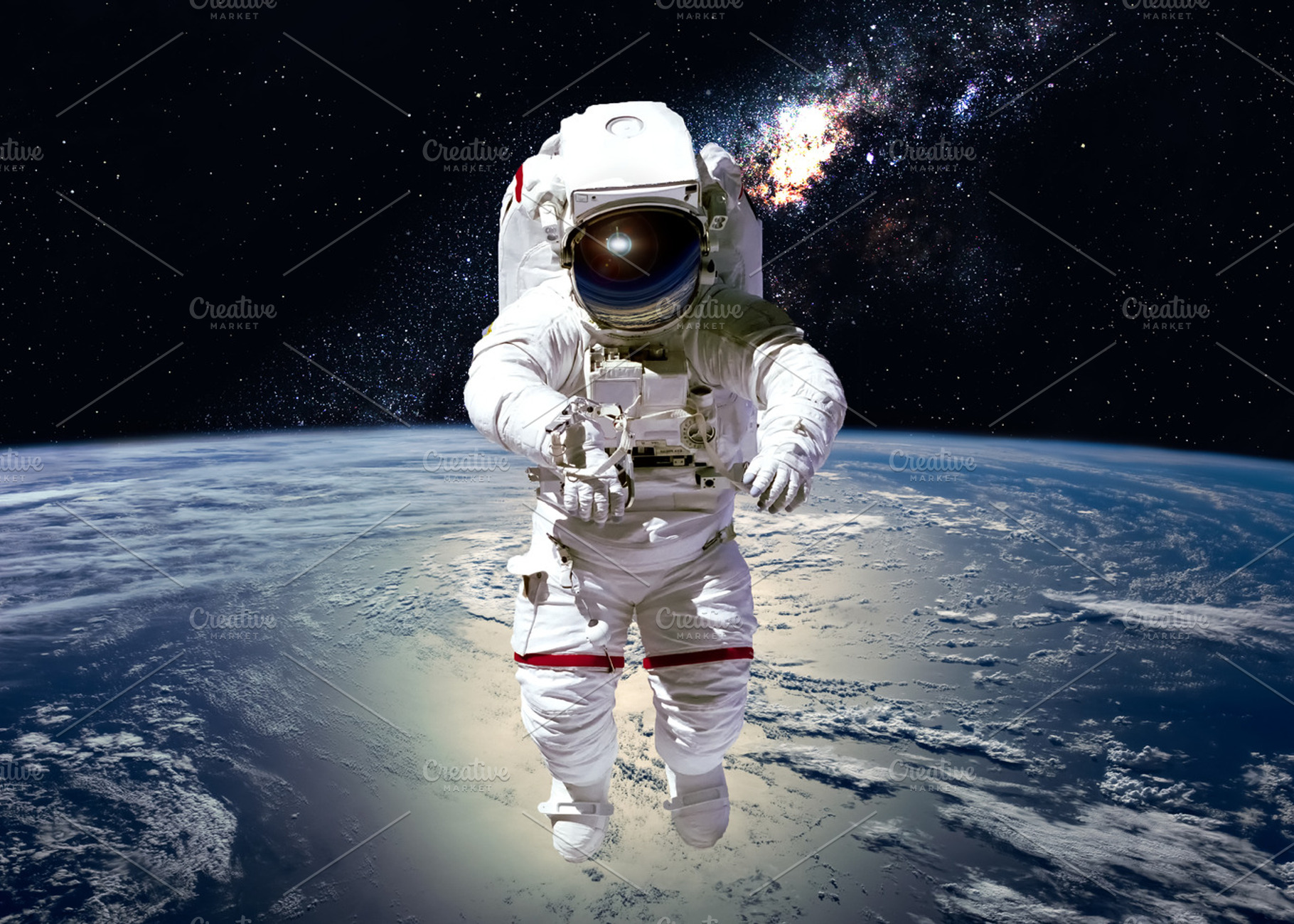 Astronaut in outer space featuring earth, planet, and cosmos, an Abstract Photo by Vadim Sadovski